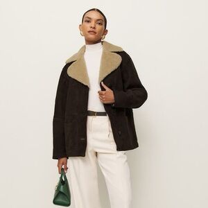 Reformation Dark Brown Jacket with Cream Collar